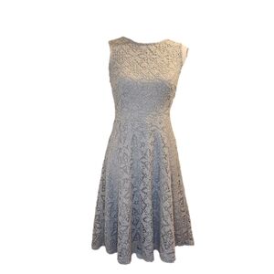 London Times Beige Floral Crochet Lace Midi Dress Sz: 4 Fit And Flare Sleeveless